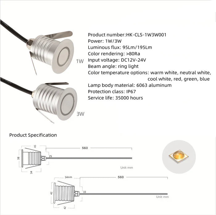 8/10-Pack Low Voltage Halo Ring LED Step Lights – 3000K / 4000K / 6000K | 1W / 3W | DC12–24V | IP67 Waterproof Recessed Wall & Stair Lights