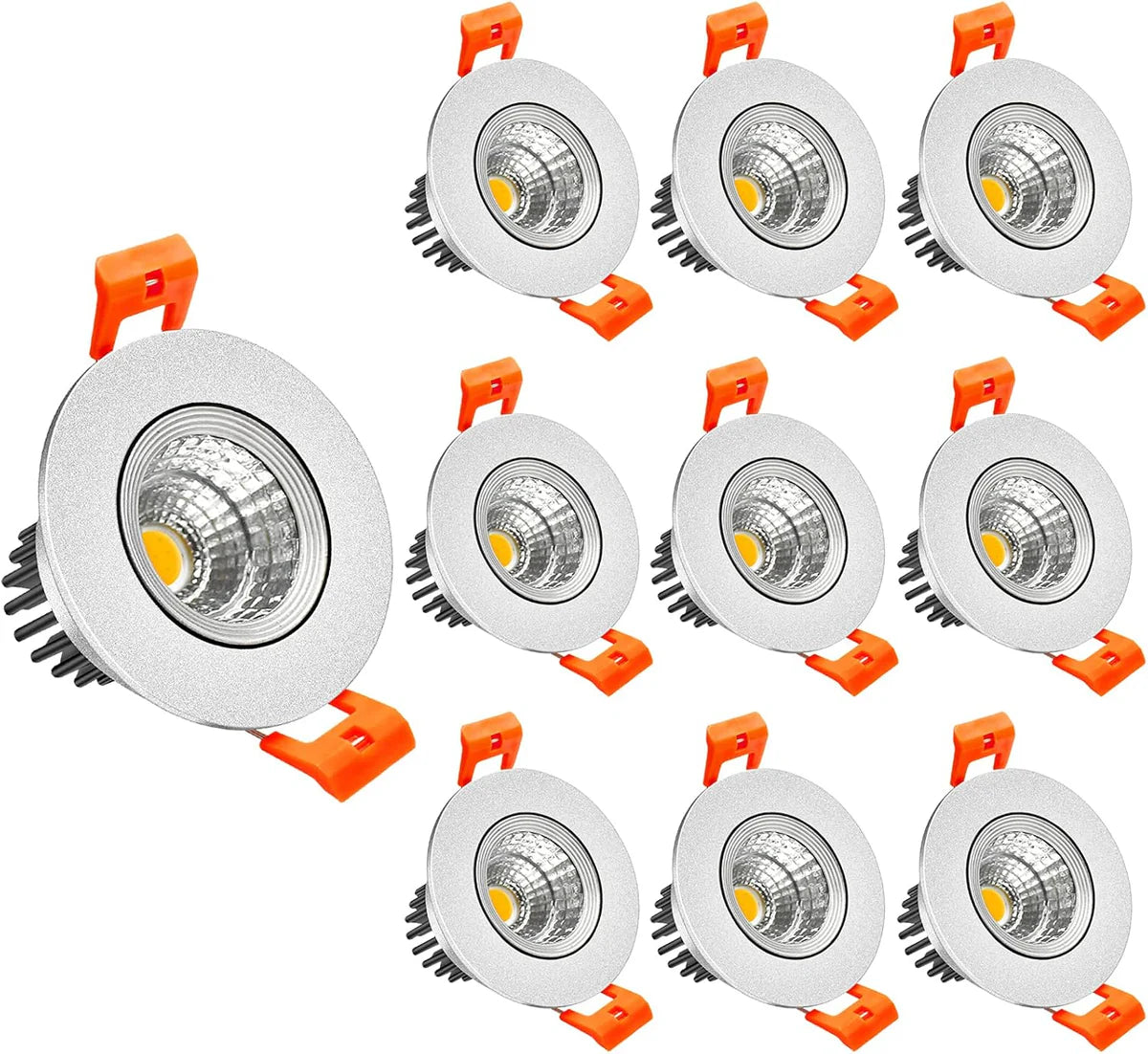 ECO-2 Series Adjustable COB LED Recessed Downlight – Silver Housing – TRIAC Dimmable – 3W – 4-Pack/10-Pack – 3000K–6000K – 100–130V