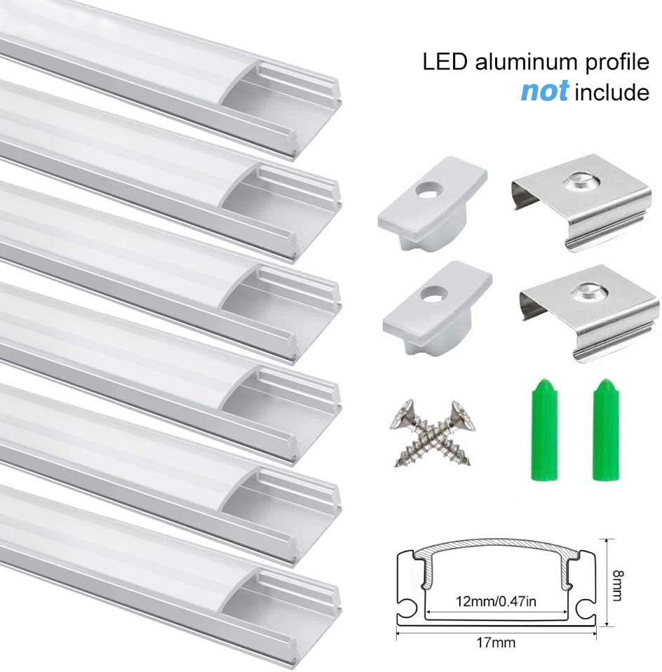 6-Pair U02 LED Aluminum Channel Accessory Kit with End Caps, Mounting Clips, Expansion Anchors & Screws, for 6 / 12-Pack U-Shape Channels