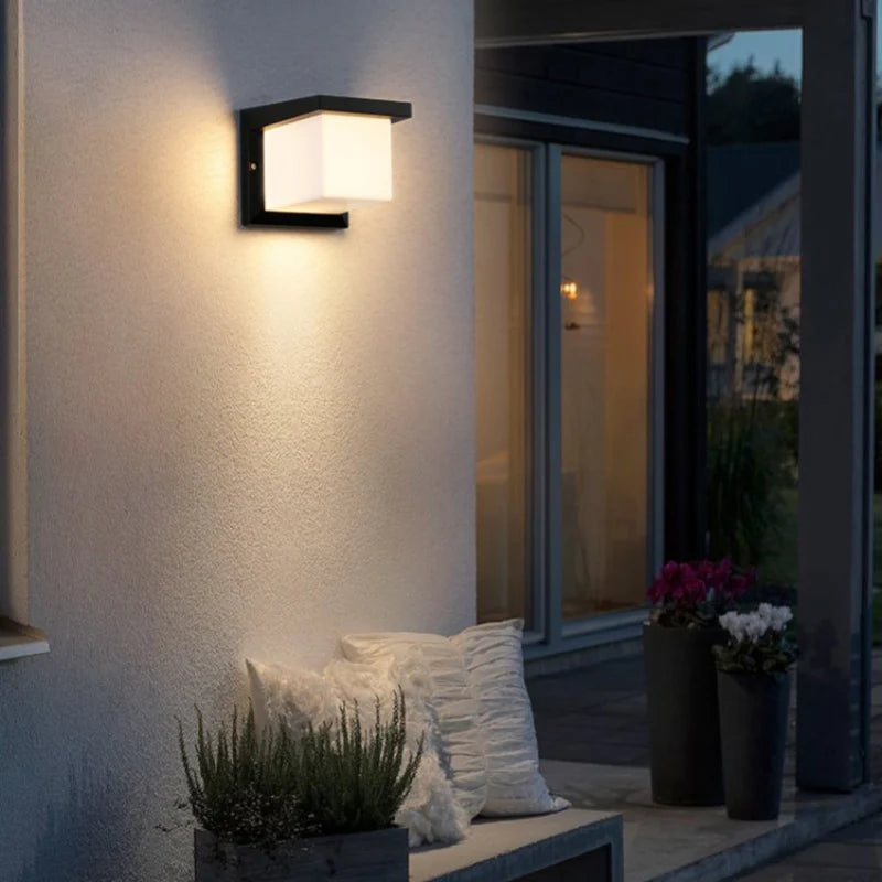 LightingWill LED Wall Light 18W Outdoor Waterproof Wall Sconce 3000K 4000K 6000K Black Cube Up Down Wall Light IP65 Aluminum Porch Garden Balcony Indoor 2 Pack