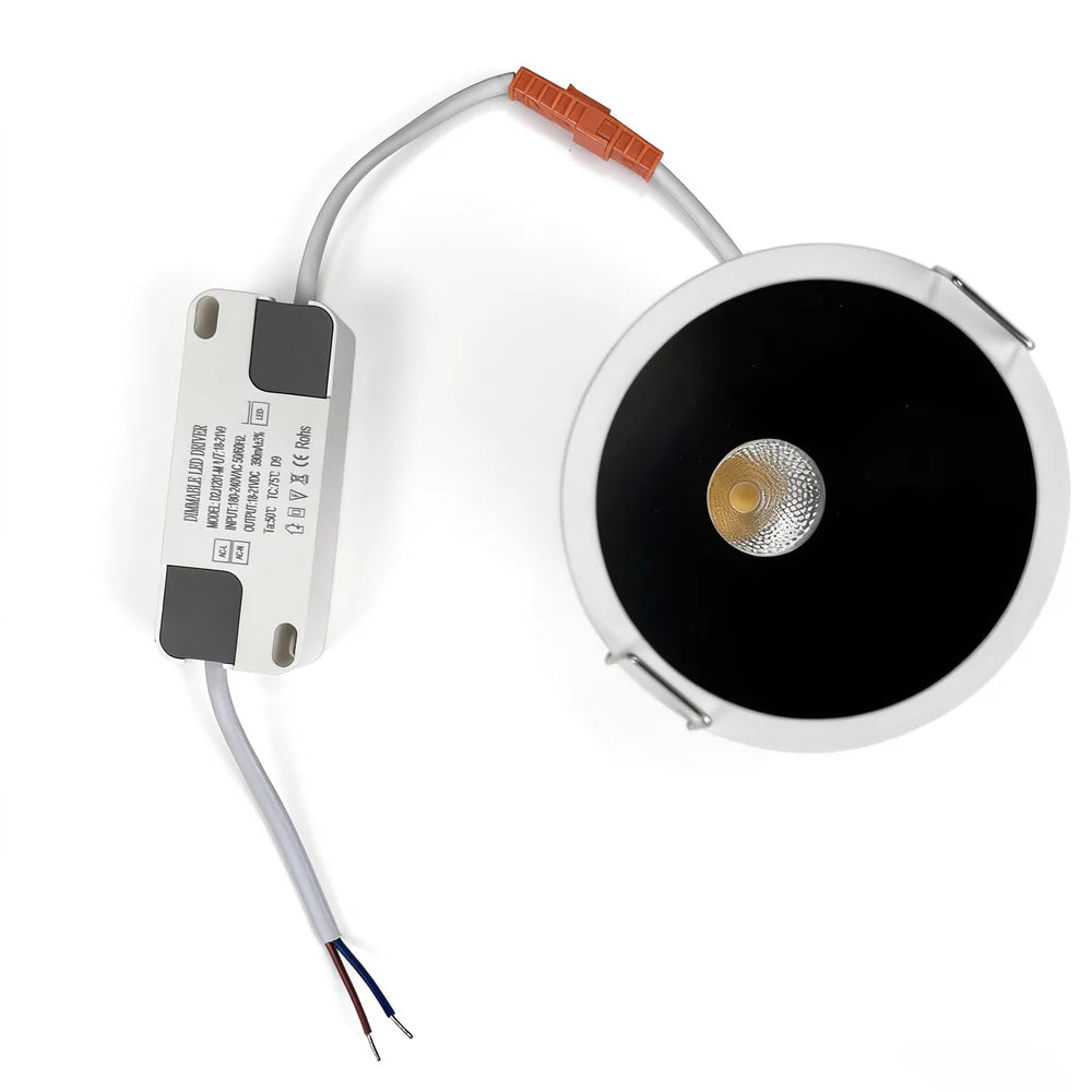 CDG-EU Black Reflector 9W (3″) Deep Anti-Glare Full Spectrum LED Downlight | 200–240V | 4/12 Pack | 3000K / 4000K / 5000K | 24° Beam | White Housing | CRI>95 | Architectural Recessed Lighting