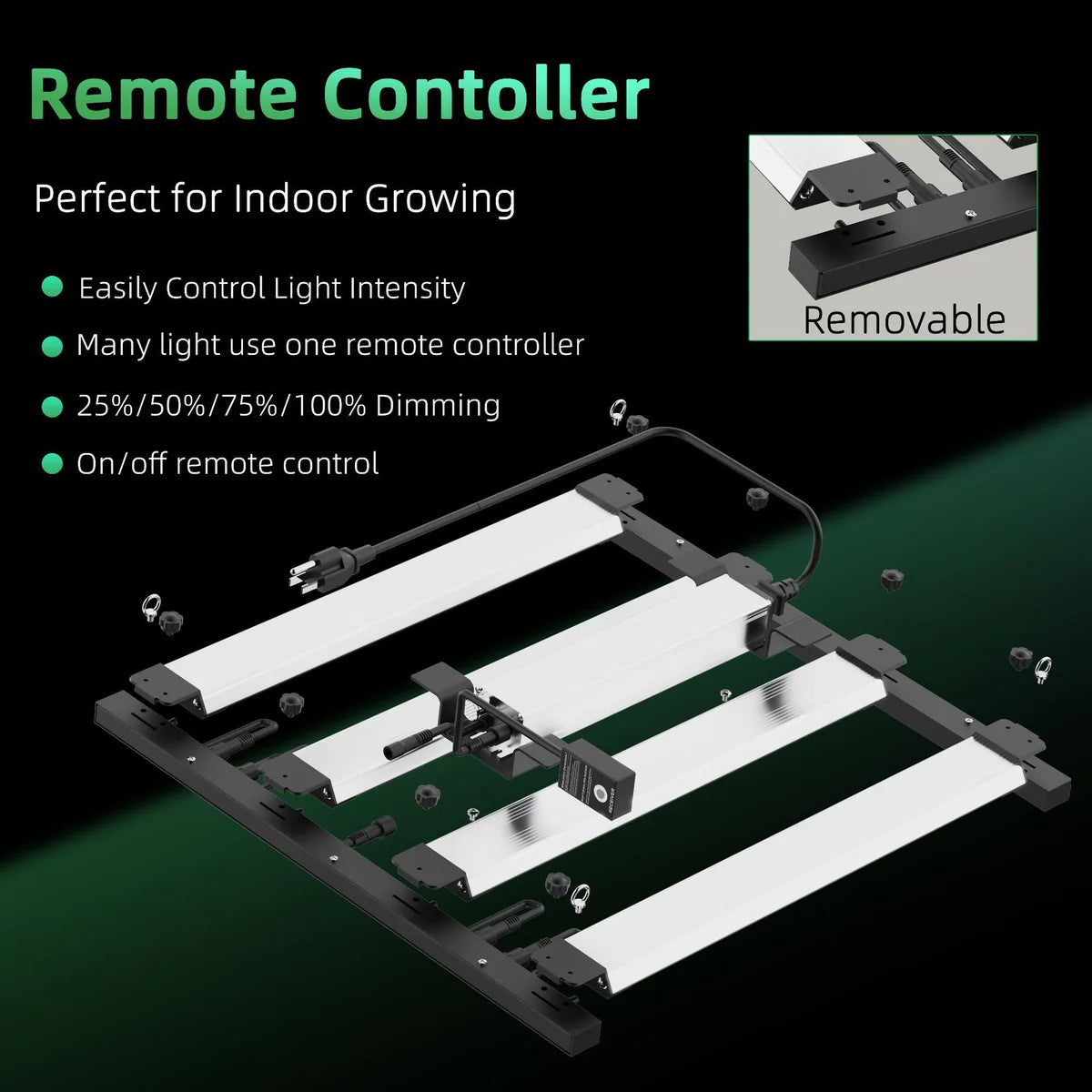 Detachable LED Grow Light - AC85 - 264V | 150W / 200W | Modular & High-Uniformity Full Spectrum | 0-10V Dimming | Knob / Remote Control | Included Hanging Rope, Dimmable Driver | Plant Grow Light for Seedling, Veg & Bloom | US / EU / UK / AU Plug
