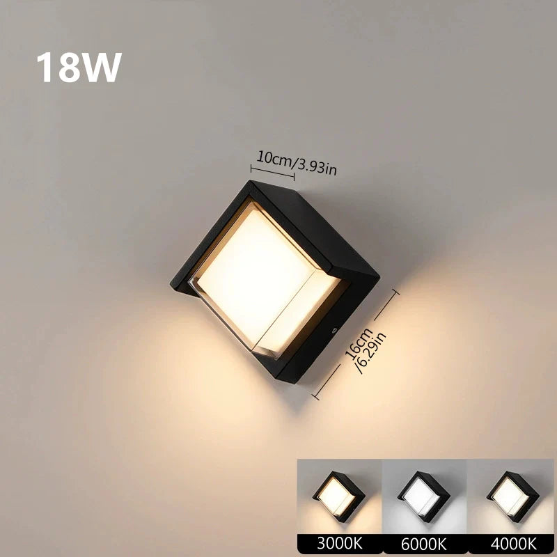 LightingWill LED Wall Light 18W Outdoor Waterproof Wall Sconce 3000K 4000K 6000K Black Diamond Angle Up Down Wall Light IP65 Aluminum Porch Garden Balcony Indoor 2 Pack