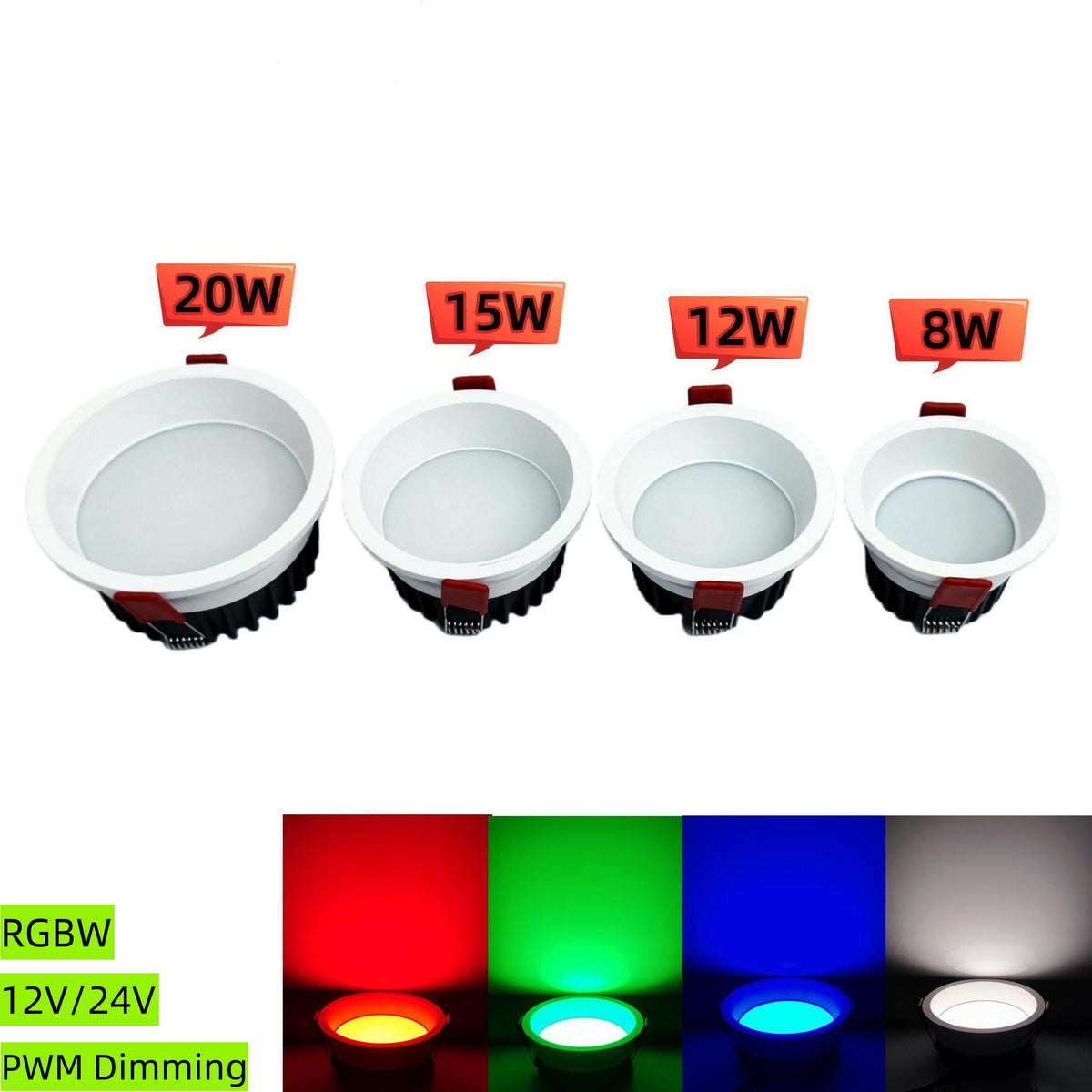 Kostenloser Versand 4er-Pack RGBW Superhelle moderne LED-Einbauleuchten 8W/12W/15W/20W DC12V/24V Weiße runde LED-Einbauleuchten Aluminium-Deckeneinbauleuchte für den Innenbereich Hotelbeleuchtung Barbeleuchtung Tanzsaalbeleuchtung Restaurantbeleuchtung 