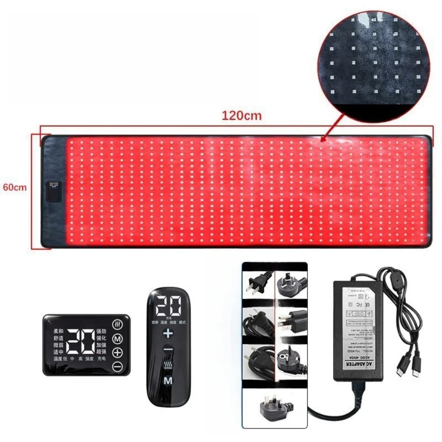 Infrared Therapy Heating Blanket & Mat – 6 Size Options | Red Light 660nm & IR 850nm | Remote Control | Transparent Film | Vibration Massage | 8 Modes & 20 Intensity Levels | for Sleeping, Yoga & Body Relaxation | US / EU / UK / AU Plug