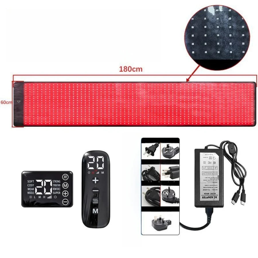 Infrared Therapy Heating Blanket & Mat – 6 Size Options | Red Light 660nm & IR 850nm | Remote Control | Transparent Film | Vibration Massage | 8 Modes & 20 Intensity Levels | for Sleeping, Yoga & Body Relaxation | US / EU / UK / AU Plug