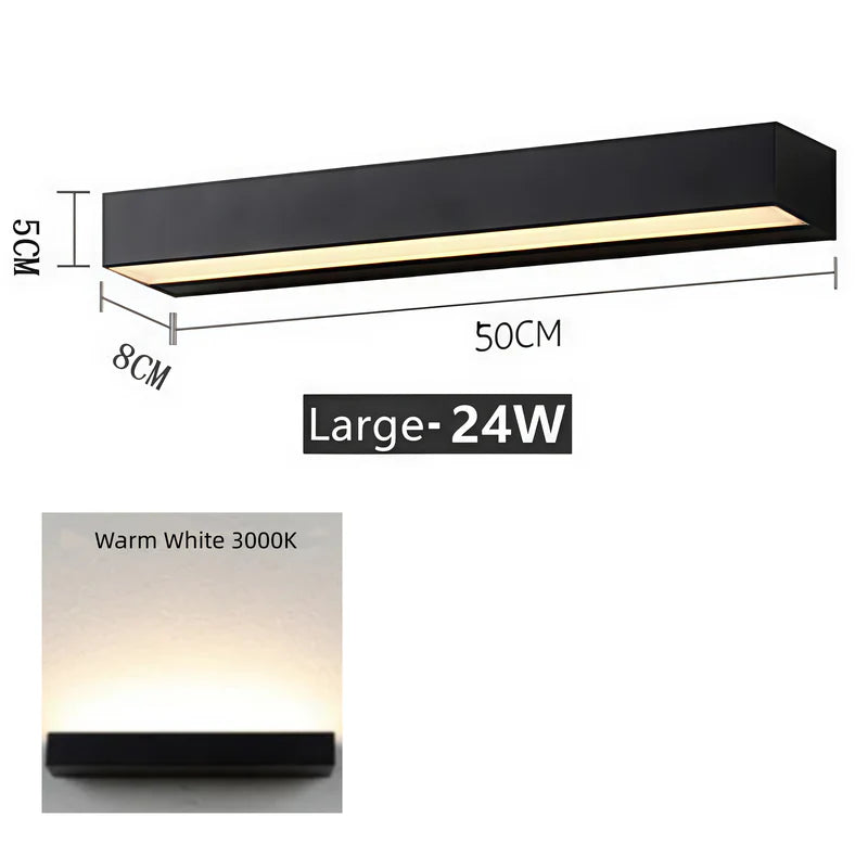LightingWill LED Wall Light 12W 18W 24W Outdoor Waterproof Wall Sconce 3000K 6000K Long Linear Black Up Down Wall Light IP65 Aluminum Porch Garden Balcony Indoor