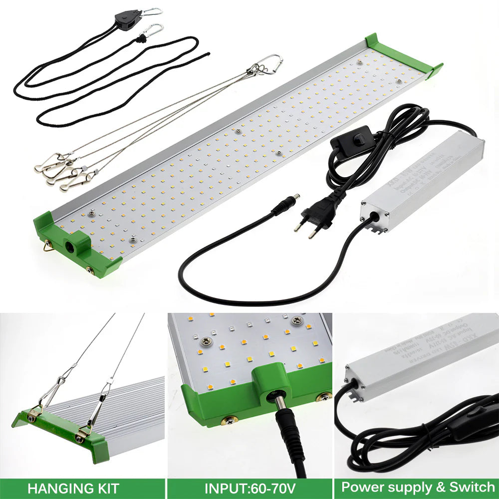 Full Spectrum Quantum Panel LED Grow Light - AC85–277V | 45W | SMD2835 - 226 LEDs | 5000K / 3000K + 660nm Red + 730nm IR + 395nm UV | Included Hanging Rope, Switch Power Supply | for Indoor Plants & Hydroponics