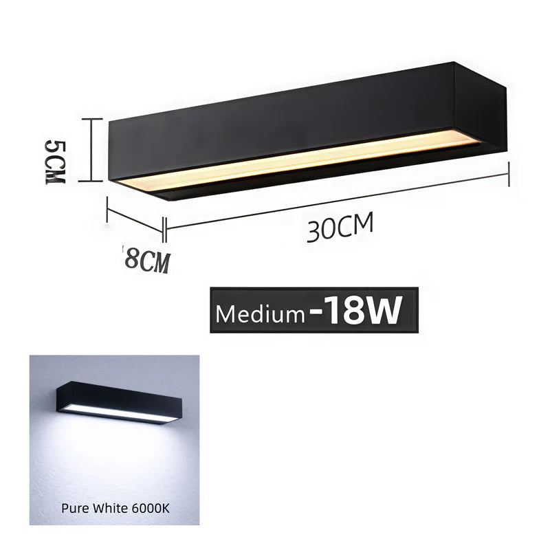 LightingWill LED Wall Light 12W 18W 24W Outdoor Waterproof Wall Sconce 3000K 6000K Long Linear Black Up Down Wall Light IP65 Aluminum Porch Garden Balcony Indoor