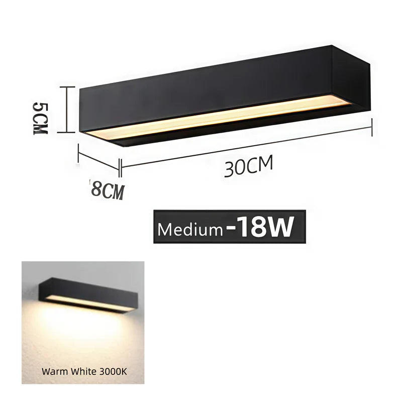 LightingWill LED Wall Light 12W 18W 24W Outdoor Waterproof Wall Sconce 3000K 6000K Long Linear Black Up Down Wall Light IP65 Aluminum Porch Garden Balcony Indoor