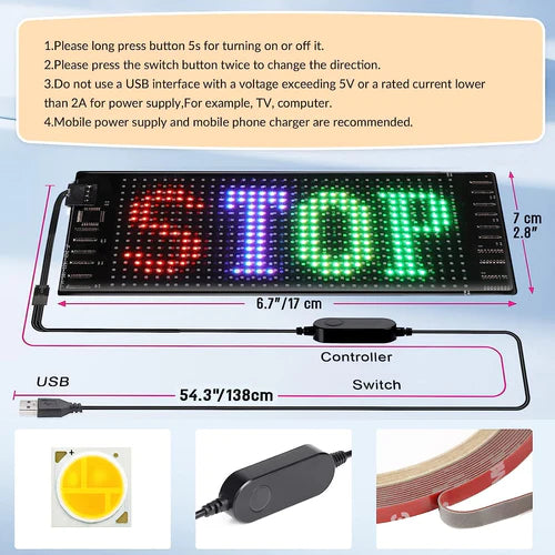 Kostenloser Versand Modell 1632 Flexibles USB 5V Auto-LED-Schild Bluetooth App Control Display Bildschirm Textmusteranimation LED-Schilderanzeige für Autofenster, Geschäft, Bar und Eingangsschild 