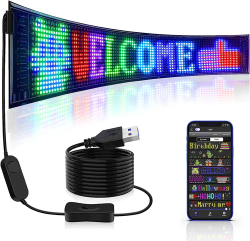 Kostenloser Versand Modell 1696 Flexibles USB 5V Auto-LED-Schild Bluetooth App Control Display Bildschirm Textmusteranimation LED-Schilderanzeige für Autofenster, Geschäft, Bar und Eingangsschild 