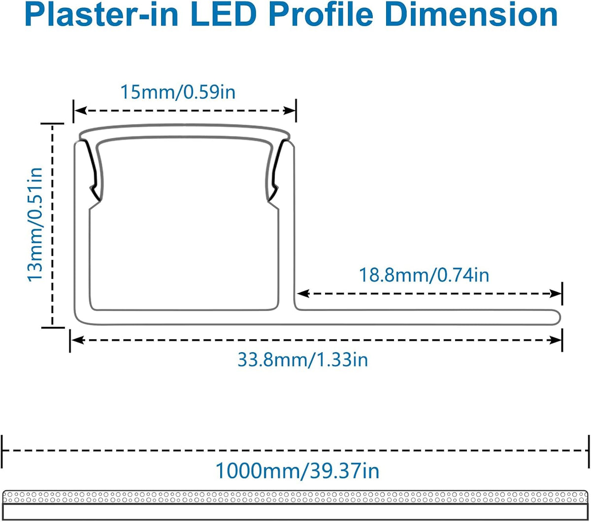 Silver TX-290 One-Sided LED Aluminum Channel for Plaster-In Drywall, Fits LED Strips Up to 12mm Wide, with Milky White Diffuser