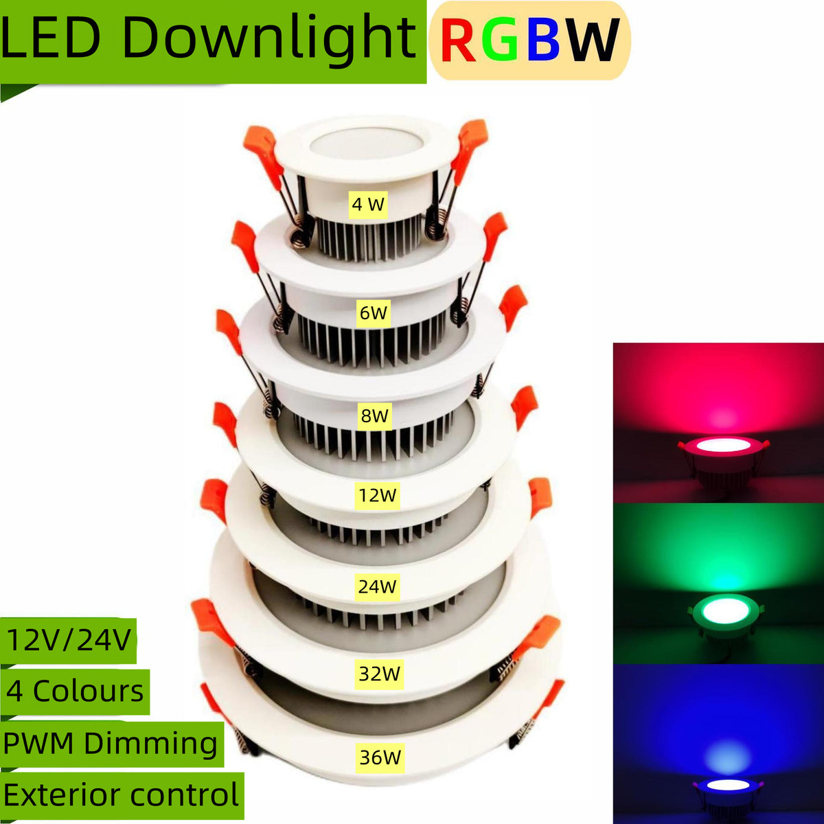 4er-Pack RGBW superhelle moderne LED-Einbauleuchten 6 W/8 W 12 V weiße runde LED-Einbauleuchten aus Aluminium für die Innendecke, Downlights für Hotels, Bars, Tanzsaalbeleuchtung, Restaurantbeleuchtung 