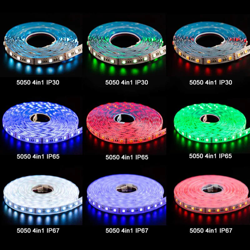 LightingWill DC24V RGBW/RGBWW LED Strip Light, 12mm PCB 4-in-1 SMD5050 60 LEDs/m, Non-Waterproof Flexible LED Tape Light for Mirror Kitchen Cabinet Bedroom, 5m 50m