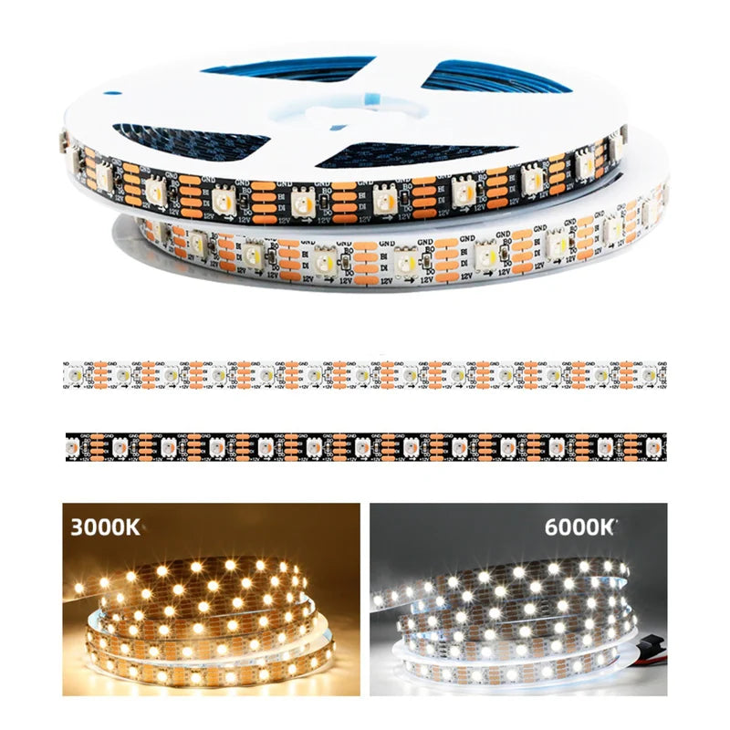 LightingWill WS2815 RGBWIC LED Strip Light DC12V RGB 3000K 4 in 1 SMD5050 Individually Addressable Breakpoint Resume 30 60 96 LEDs/m IP00 IP65 IP67 LED Strip for Party Decoration DIY Lighting 5M 50M