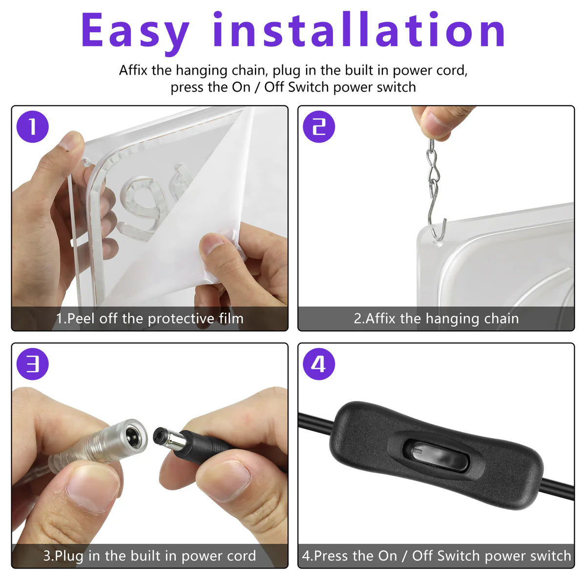 24hrs Open Neon Sign – 16×9 inch (40×23 cm) | Ice Blue, Yellow & Purple Glow | Window Hanging Light for 24 Hour Stores Plug & Play