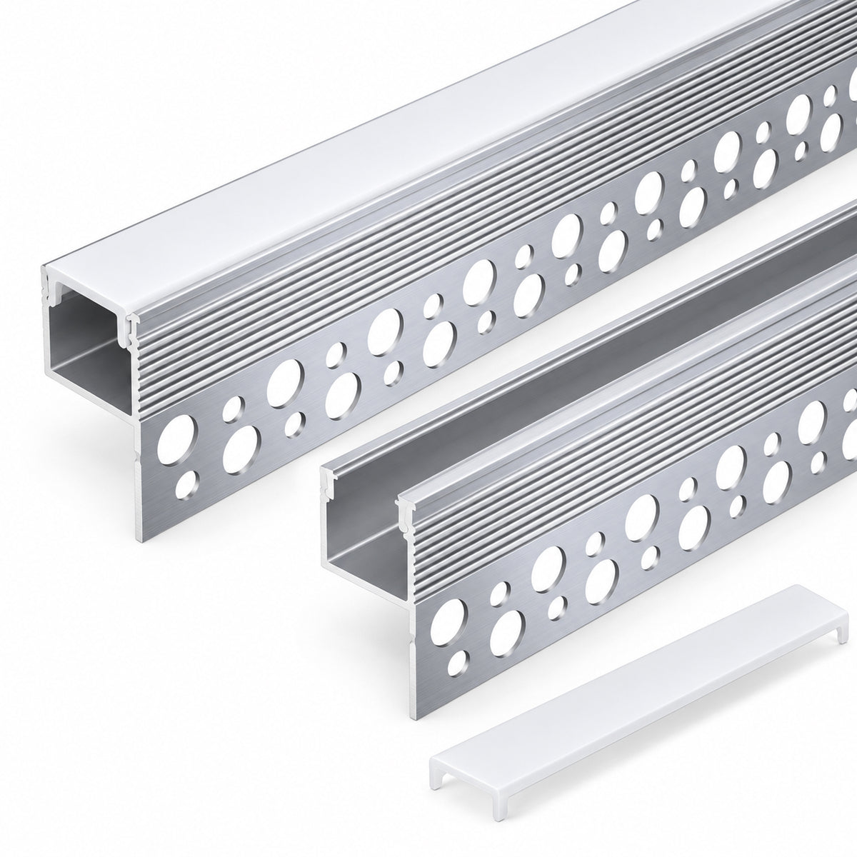 Silver XT-1118 One-Sided LED Aluminum Channel for Plaster-In Drywall, Fits LED Strips Up to 12mm Wide, with Milky White Diffuser