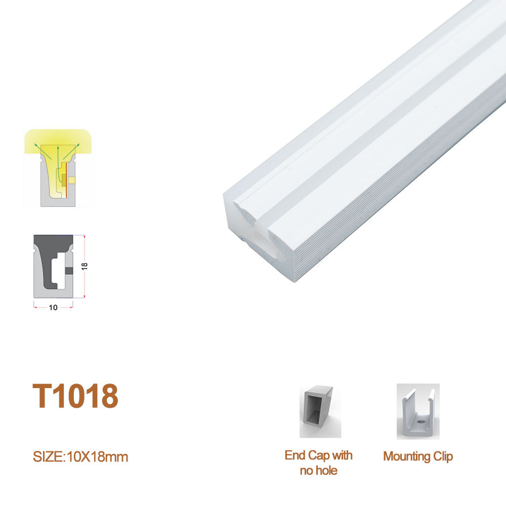 1M/5M/10M/20M  Pack of T1018 LED Neon Light Housing Kit with End Caps and Mounting Clips, Flexible Neon Channel Fit for 10mm Wide LED Strip Lights