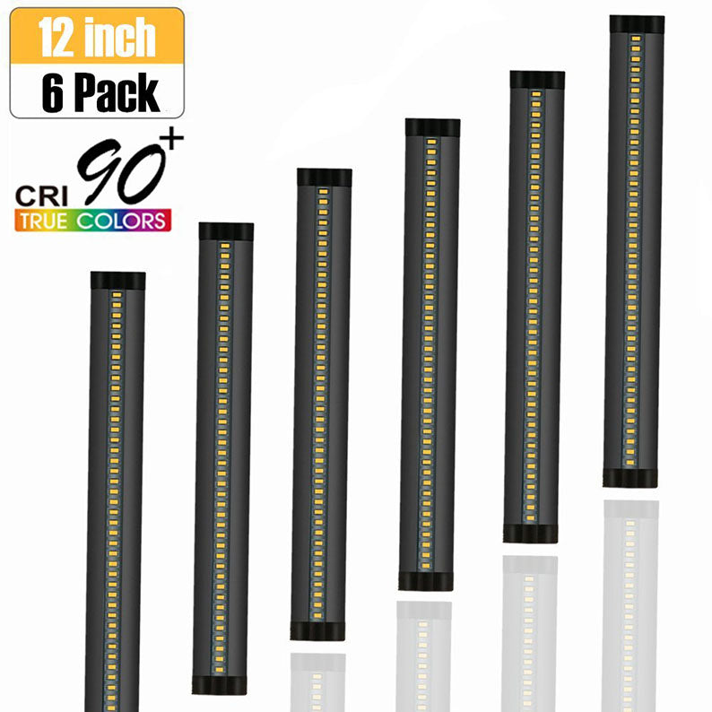 6er-Pack 7 mm dickes LED-Unterbauleuchten-Set mit schwarzer Oberfläche, dimmbar, 1800 lm, CRI90, SMD2835, 12 V, 30 W (60-W-Ersatz), mit Dimmer und Netzteil im Lieferumfang enthalten