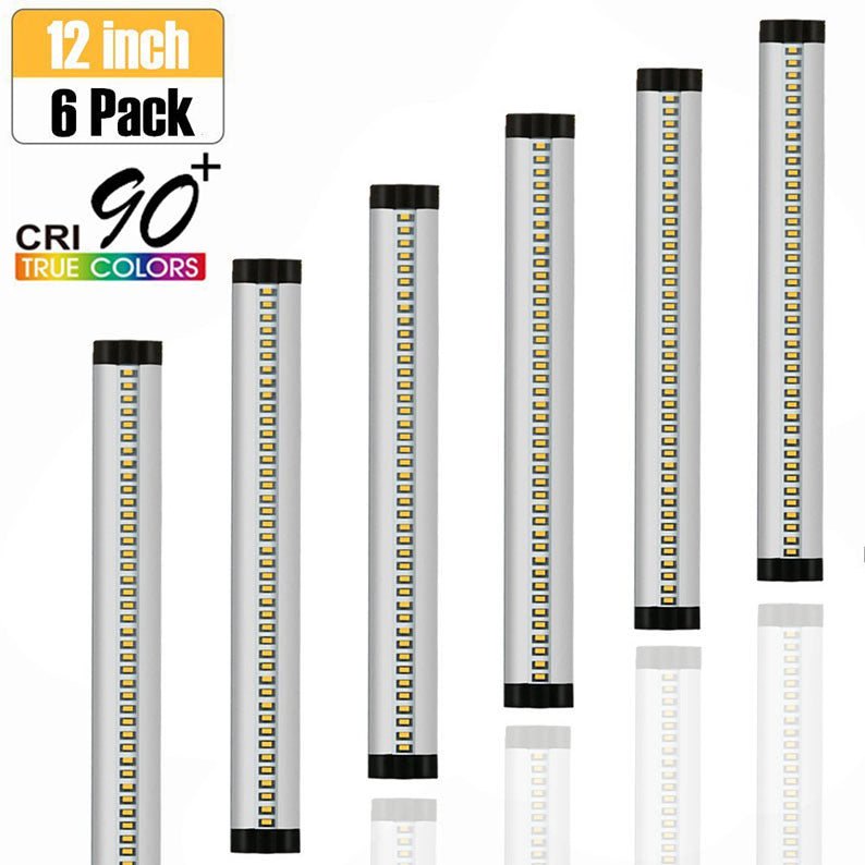 6er-Pack 7 mm dickes LED-Unterbauleuchten-Set mit silberner Oberfläche, dimmbar, 1800 lm, CRI90 SMD2835, 12 V, 30 W (60-W-Ersatz), mit Dimmer und Netzteil im Lieferumfang enthalten