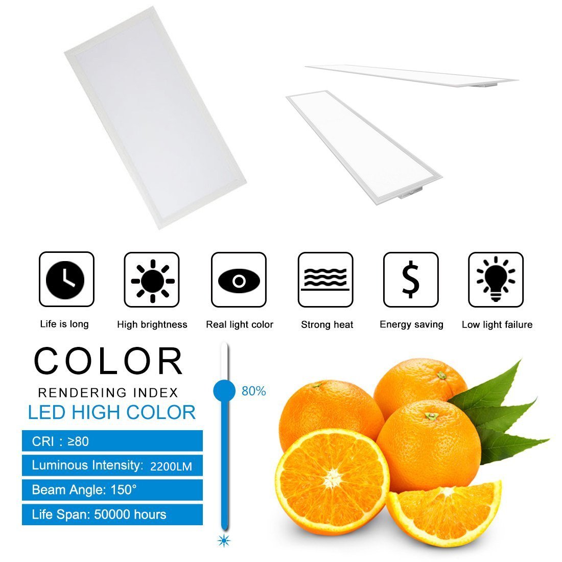 1'x2' (295x595 mm) 24 Watt LED Panel Light in 0.39'' (10mm) Thick White Trim Flat Sheet Panel Lighting Board Super Bright Ultra Thin Glare-Free