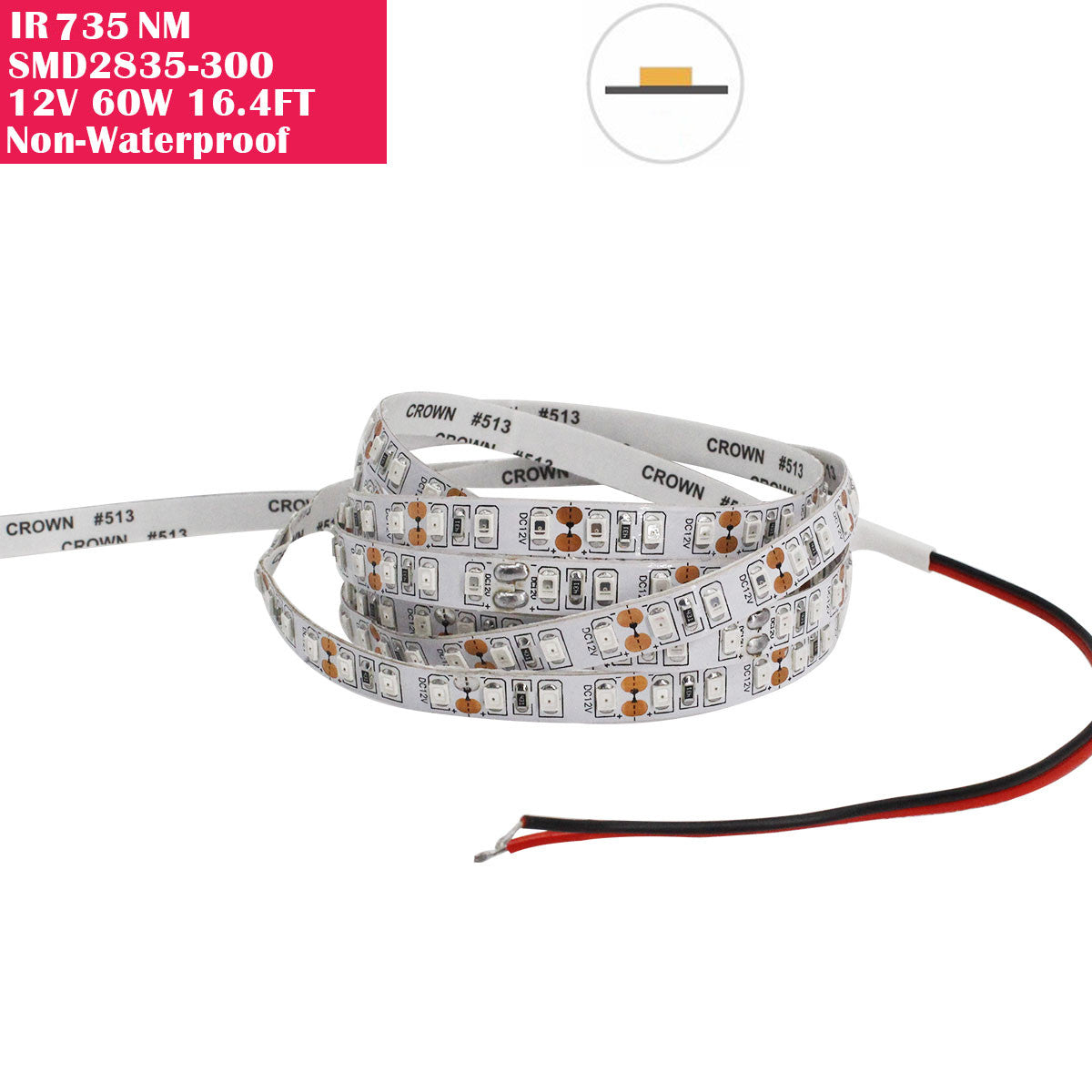 5 Meter (16,4 Fuß) IR Infrarot 735 nm SMD2835-300 12 VDC 60 Watt 60 LED/Meter flexible LED-Streifenlichter