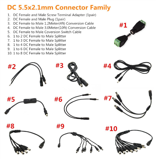 DC5.5x2.1mm Female to Male Connector Cable Family Collection DC Plug DC Conversion Cable DC Splitter