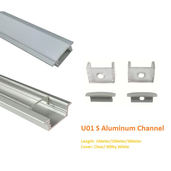 Silbernes U01 9 x 23 mm U-förmiges Innenprofil, Breite 12 mm, LED-Aluminium-Kanalsystem mit Abdeckung, Endkappen und Befestigungsclips für die Installation von LED-Lichtstreifen
