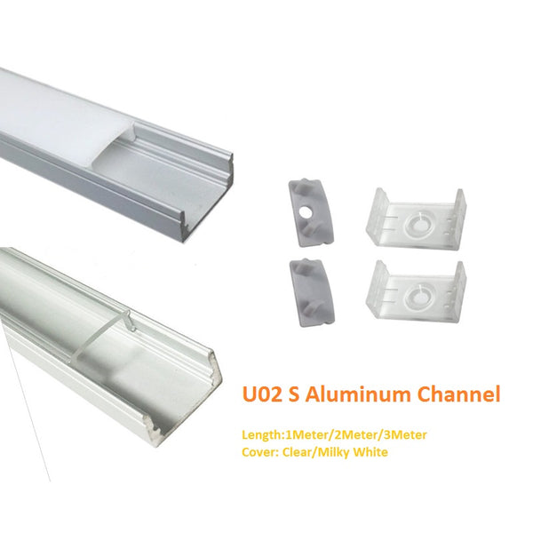 Silbernes U02 9 x 17 mm U-förmiges Innenprofil, Breite 12 mm, LED-Aluminium-Kanalsystem mit Abdeckung, Endkappen und Befestigungsclips für die Installation von LED-Lichtstreifen