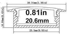 Silber U03 10 x 30 mm U-Form Innenbreite 20 mm LED-Aluminium-Kanalsystem mit Abdeckung, Endkappen und Befestigungsklammern Aluminiumprofil für LED-Lichtstreifeninstallationen